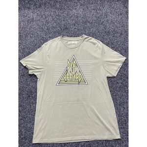 Def Leppard Mens Graphic T-Shirt Green Short Sleeve Rock Band Tee Large L